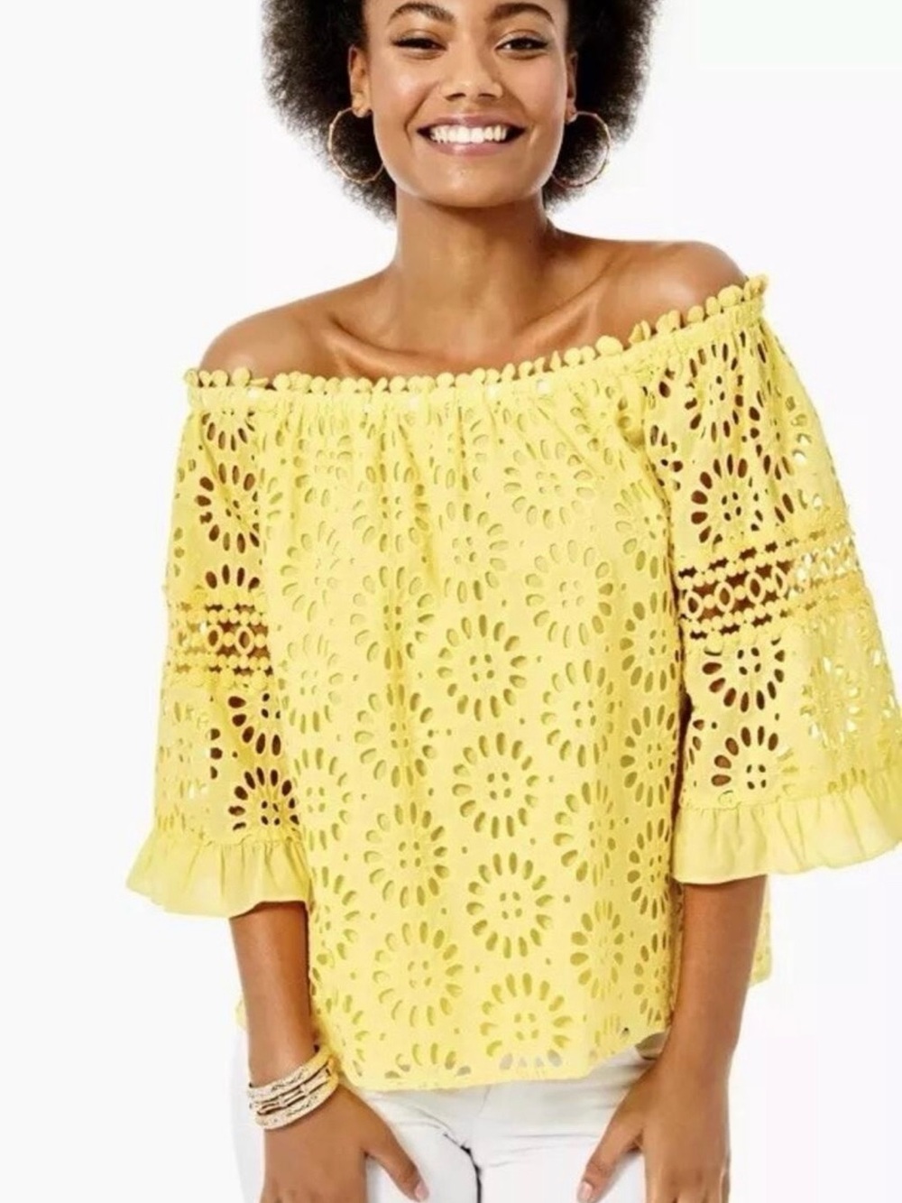 Lilly Pulitzer Laurenne Top Off Shoulder Eyelet Small